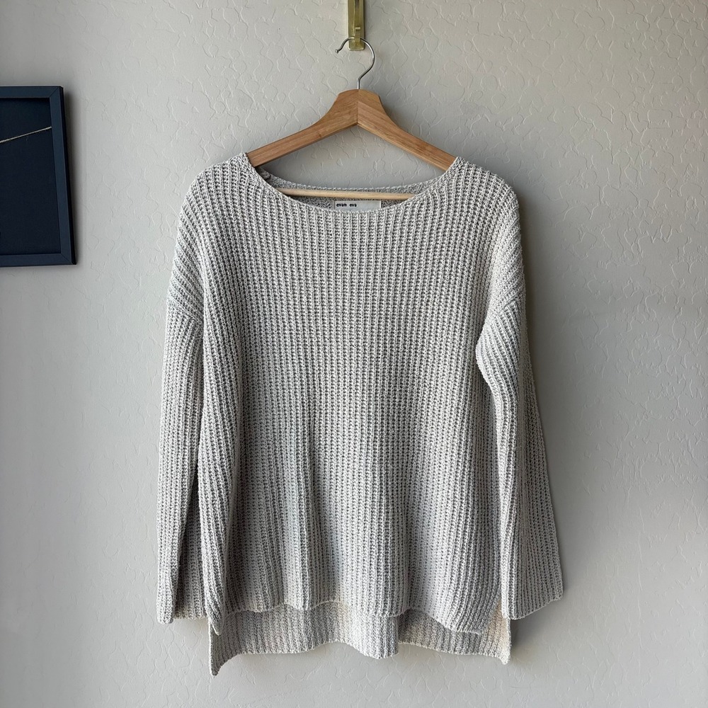 Evam Eva 100% Silk Aze Knit Sweater Beige Crew Neck Sweater Top Size 1
